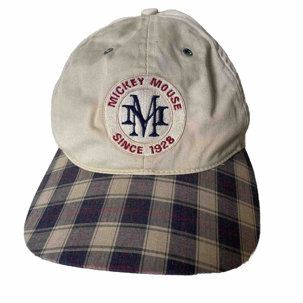 Vintage Mickey Mouse Monogram Patch‎ Plaid Cap Goofy's Hat Co Walt Disney READ